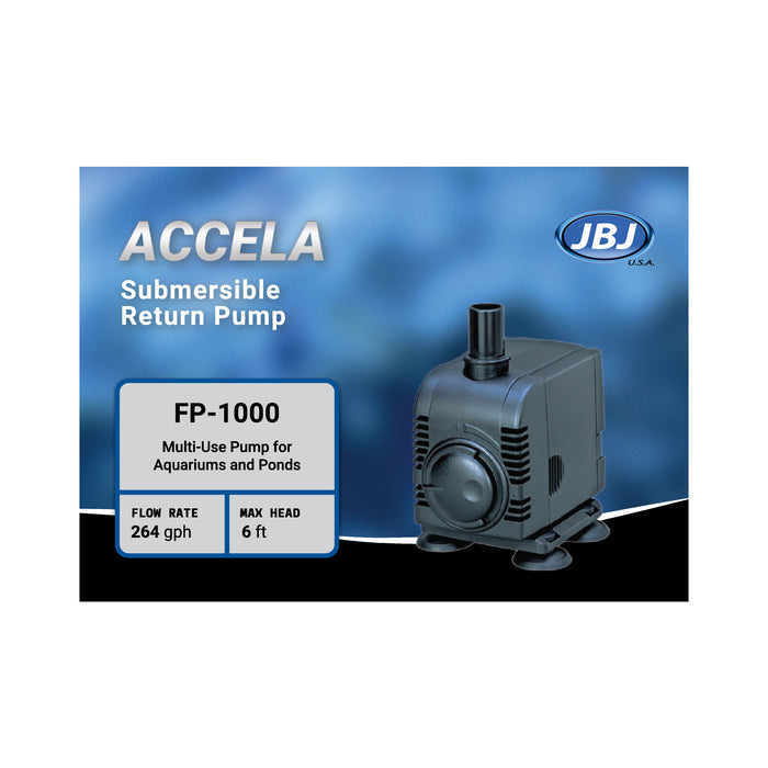 JBJ Accela Submersible Return Pump – Quiet 264 GPH Water Circulation Pump for Aquariums & Sumps