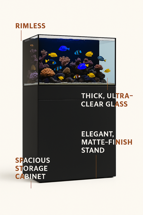 JBJ 45-Gallon AIO Rimless Aquarium Kit with Black Stand – All-in-One Saltwater or Freshwater Tank Setup