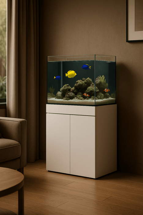 JBJ 45-Gallon AIO Rimless Aquarium Kit with White Stand – Modern Saltwater or Freshwater Tank Setup