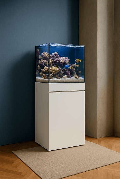 JBJ 25-Gallon AIO Rimless Aquarium Kit with White Stand – Compact Saltwater or Freshwater Setup